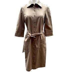 Bill Blass New York Dark Mink Stretch Cotton Shirt Dress NWT Size 6